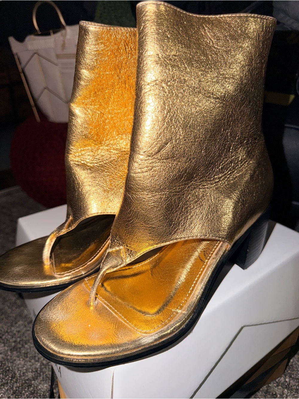 ShopAkira - Metallic Gold Womens Ankle Sandal Boots size 8